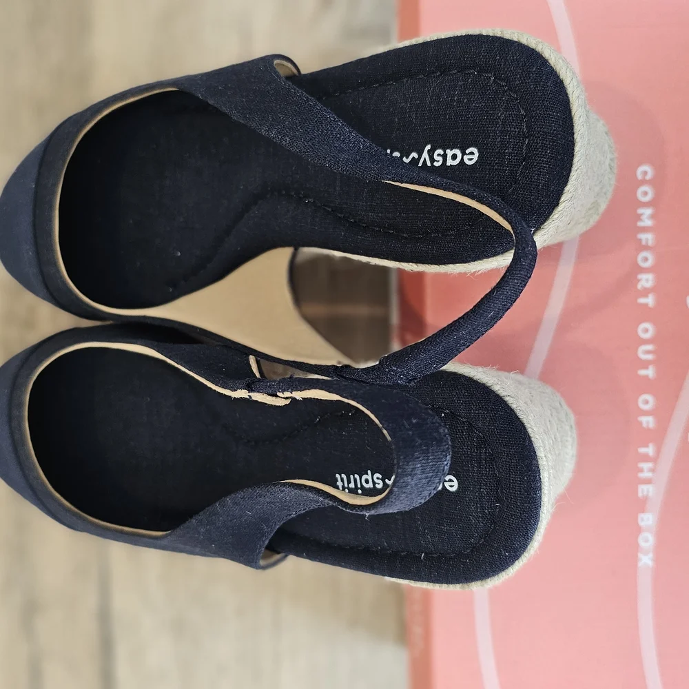 Easy Spirit Navy Canvas Slingback Espadrille Wedge